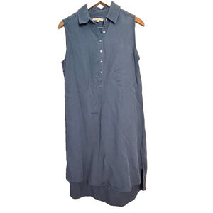 Joan Vass Tunic Dress Womens M Sleeveless 1/2 Button Down Linen Tencel Blend